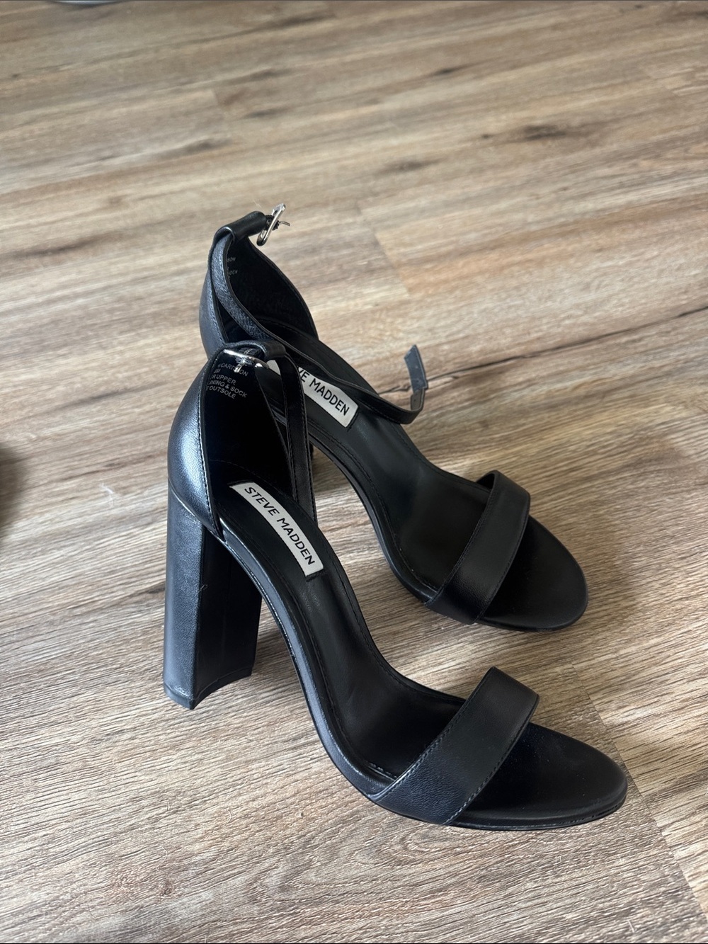 Steve Madden Black Block Heel Ankle Strap Sandals